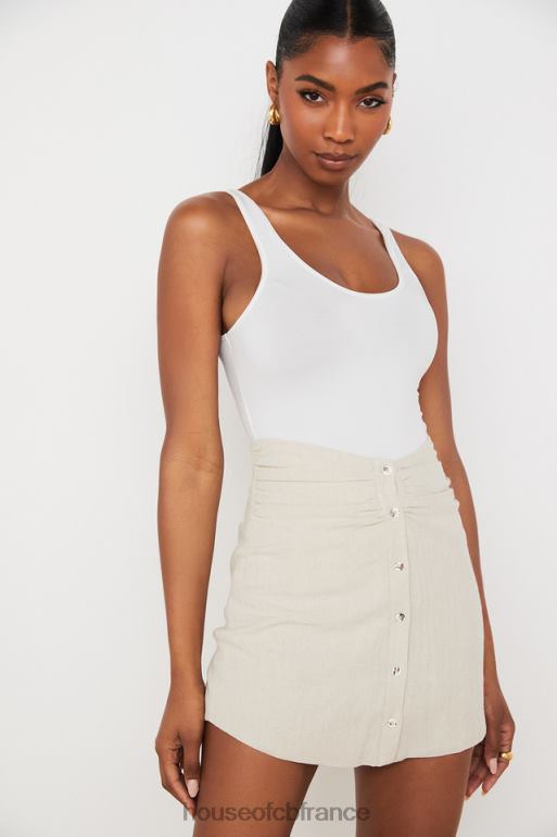 House of CB mini-jupe tayo en lin beige à taille froncée N888H970 vêtements