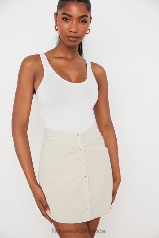 House of CB mini-jupe tayo en lin beige à taille froncée N888H970 vêtements
