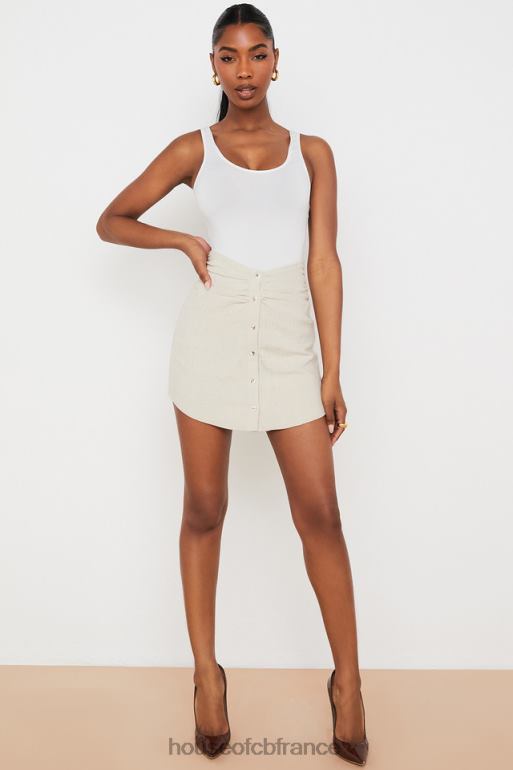 House of CB mini-jupe tayo en lin beige à taille froncée N888H970 vêtements