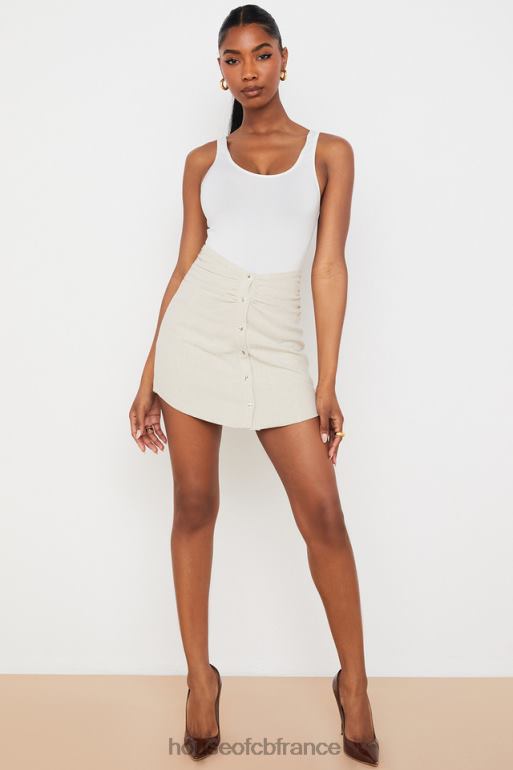 House of CB mini-jupe tayo en lin beige à taille froncée N888H970 vêtements
