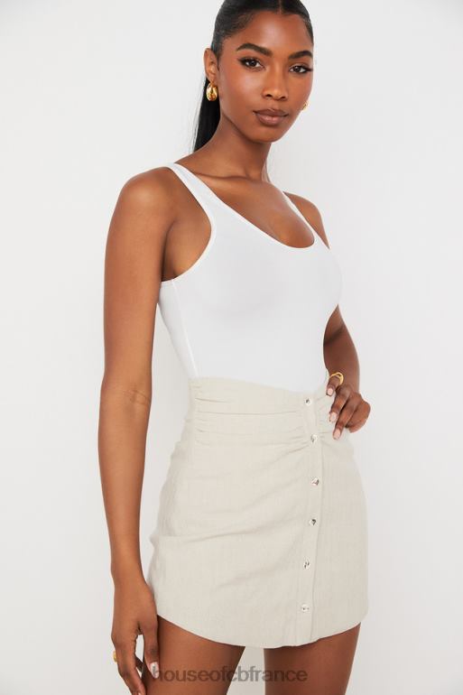House of CB mini-jupe tayo en lin beige à taille froncée N888H970 vêtements