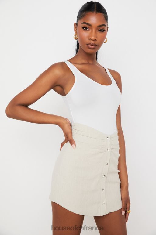 House of CB mini-jupe tayo en lin beige à taille froncée N888H970 vêtements