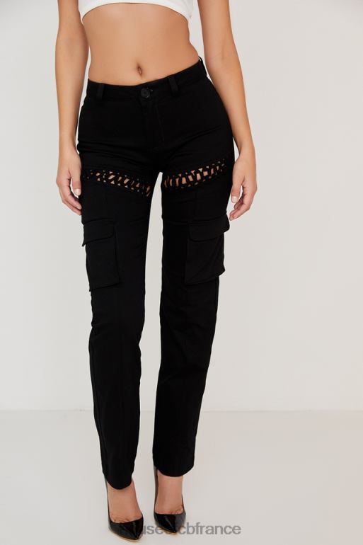 House of CB Breanna - Pantalon cargo noir à lacets N888H957 vêtements