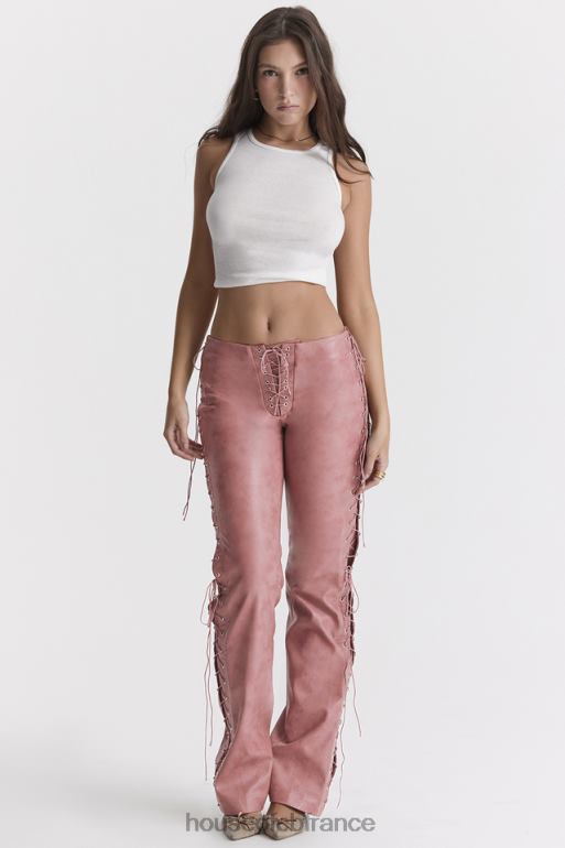 House of CB Drew - Pantalon à lacets en cuir vegan rose chaud N888H866 vêtements