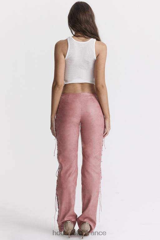 House of CB Drew - Pantalon à lacets en cuir vegan rose chaud N888H866 vêtements
