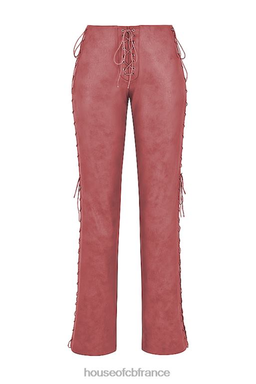 House of CB Drew - Pantalon à lacets en cuir vegan rose chaud N888H866 vêtements
