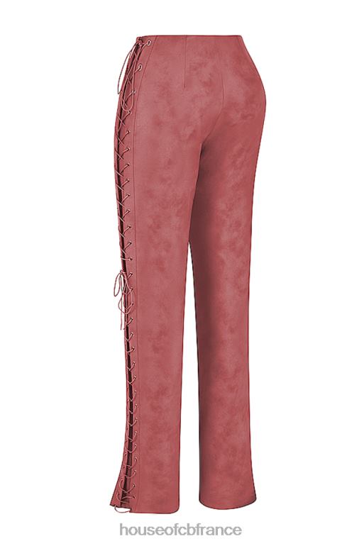 House of CB Drew - Pantalon à lacets en cuir vegan rose chaud N888H866 vêtements