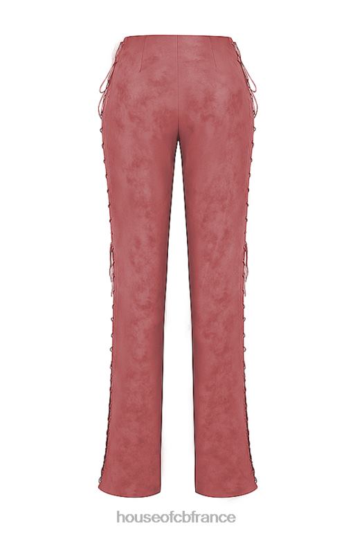 House of CB Drew - Pantalon à lacets en cuir vegan rose chaud N888H866 vêtements