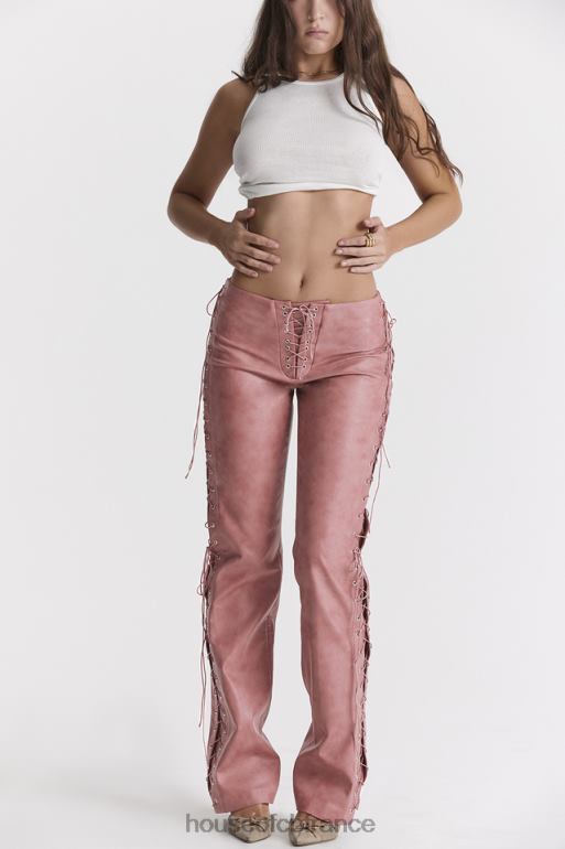 House of CB Drew - Pantalon à lacets en cuir vegan rose chaud N888H866 vêtements