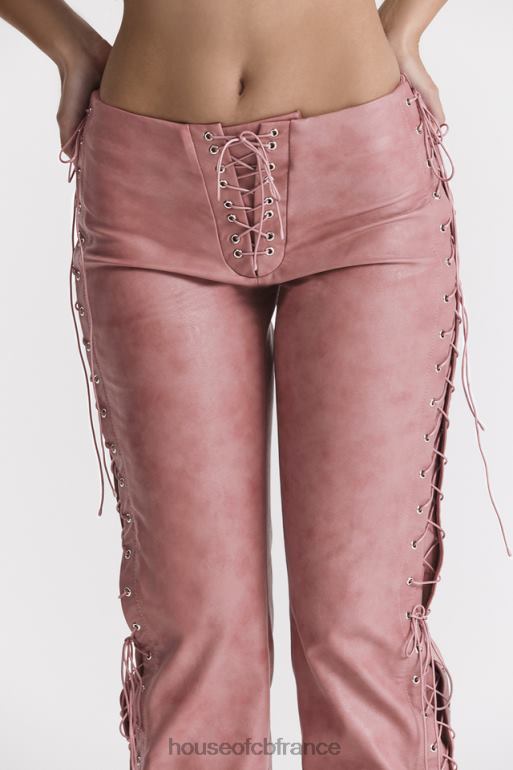 House of CB Drew - Pantalon à lacets en cuir vegan rose chaud N888H866 vêtements