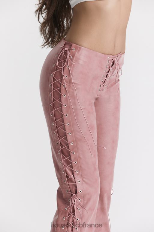 House of CB Drew - Pantalon à lacets en cuir vegan rose chaud N888H866 vêtements