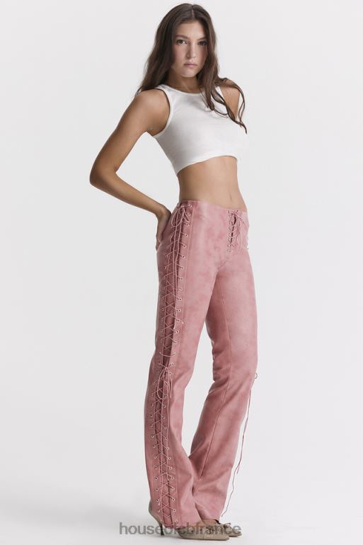 House of CB Drew - Pantalon à lacets en cuir vegan rose chaud N888H866 vêtements