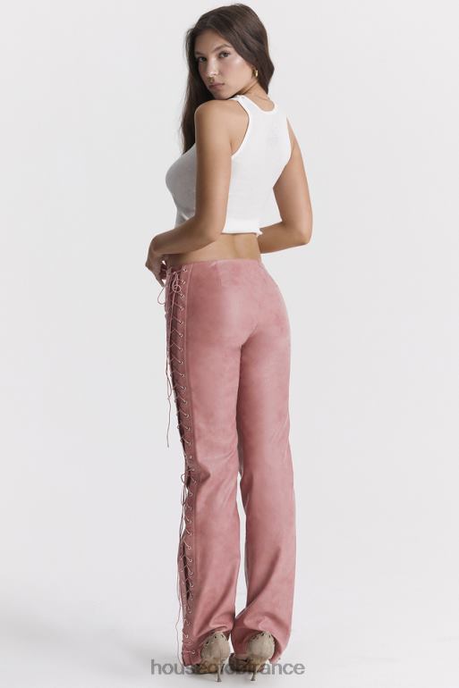House of CB Drew - Pantalon à lacets en cuir vegan rose chaud N888H866 vêtements