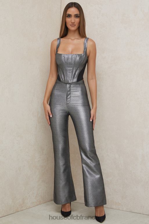 House of CB Jas - Pantalon évasé argenté N888H992 vêtements