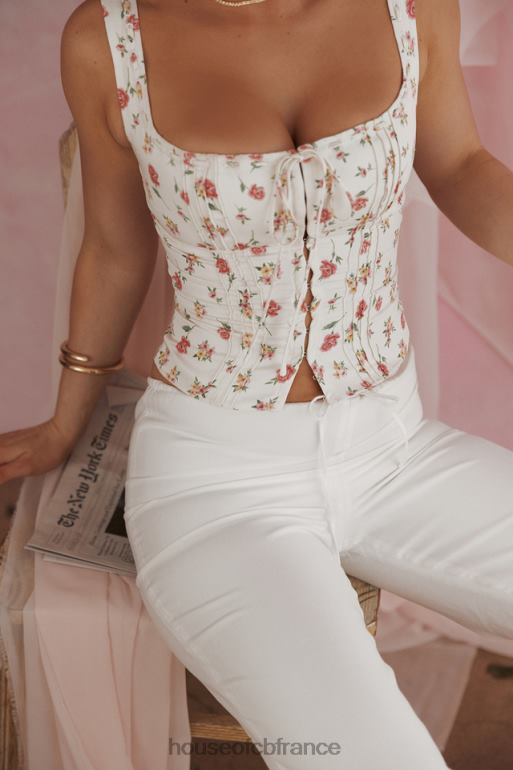 House of CB Pantalon Cleo en lin mélangé ivoire N888H863 vêtements