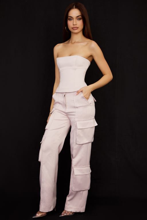 House of CB Pantalon cargo droit en satin cristal Daria N888H941 vêtements