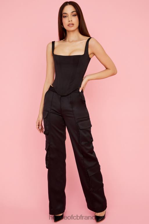 House of CB Pantalon cargo droit en satin noir Daria N888H942 vêtements
