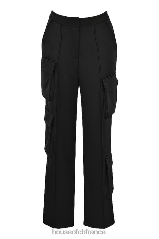 House of CB Pantalon cargo droit en satin noir Daria N888H942 vêtements