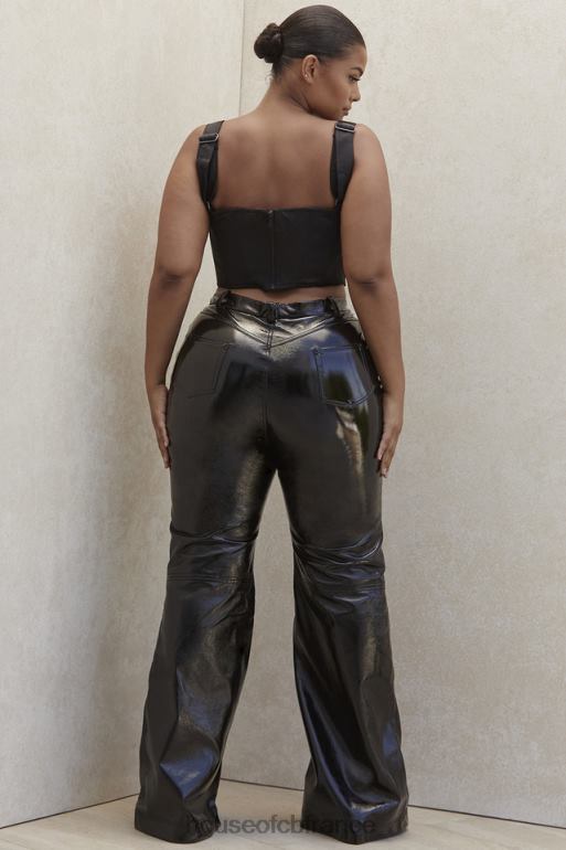 House of CB Pantalon taille haute en cuir vegan noir Saffy N888H1012 vêtements