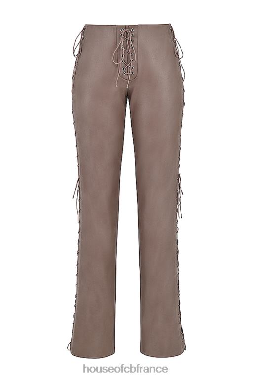 House of CB draw moka - pantalon à lacets en cuir vegan N888H901 vêtements