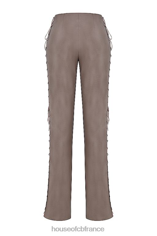 House of CB draw moka - pantalon à lacets en cuir vegan N888H901 vêtements