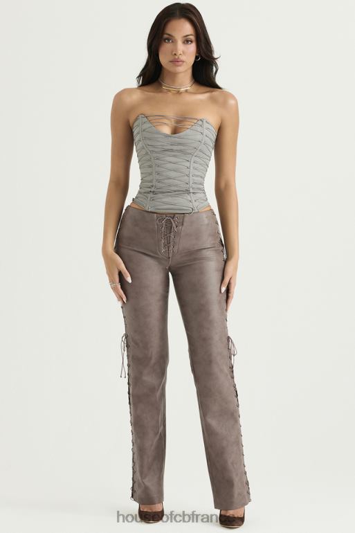 House of CB draw moka - pantalon à lacets en cuir vegan N888H901 vêtements