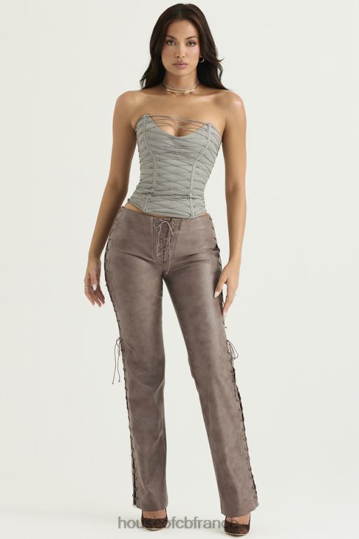 House of CB draw moka - pantalon à lacets en cuir vegan N888H901 vêtements