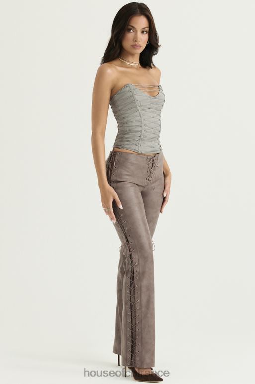 House of CB draw moka - pantalon à lacets en cuir vegan N888H901 vêtements