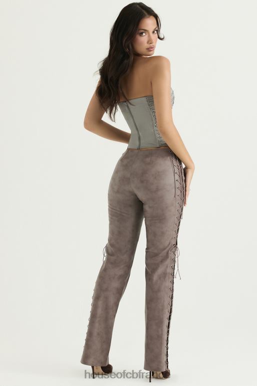 House of CB draw moka - pantalon à lacets en cuir vegan N888H901 vêtements