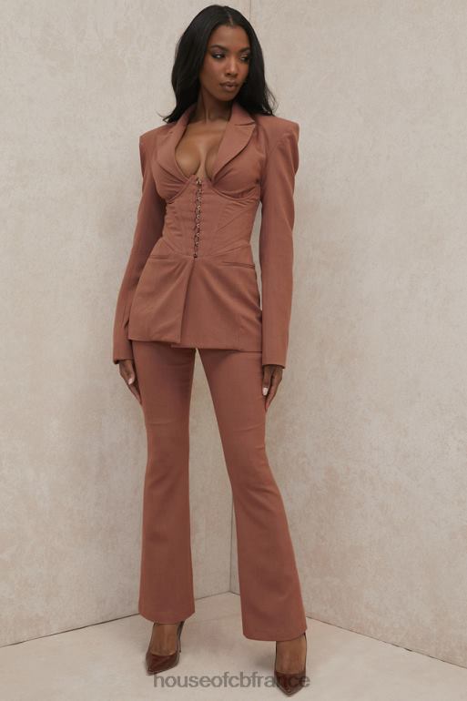House of CB noelani pantalon évasé ajusté en lin moka N888H974 vêtements