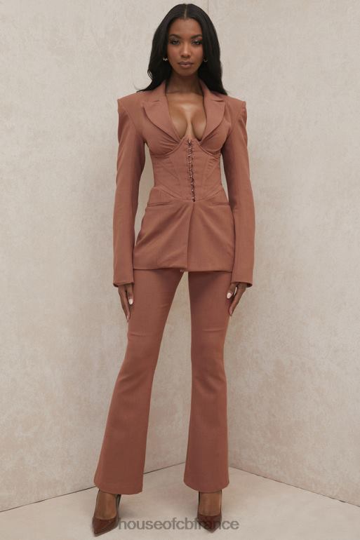 House of CB noelani pantalon évasé ajusté en lin moka N888H974 vêtements