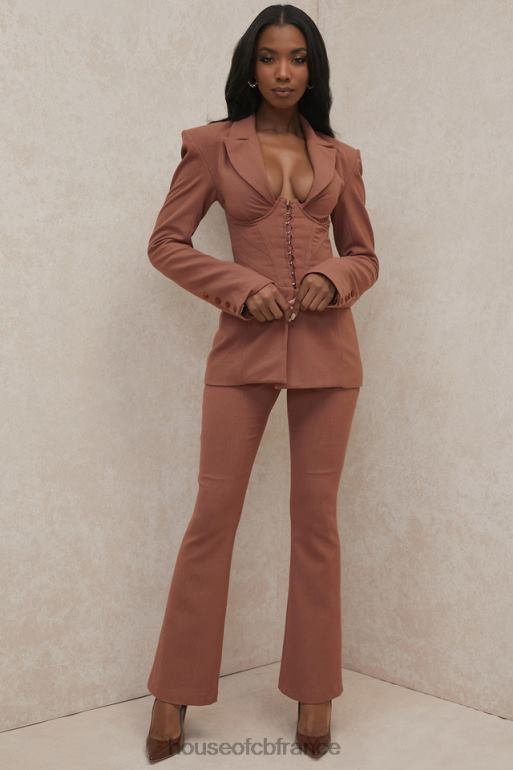 House of CB noelani pantalon évasé ajusté en lin moka N888H974 vêtements