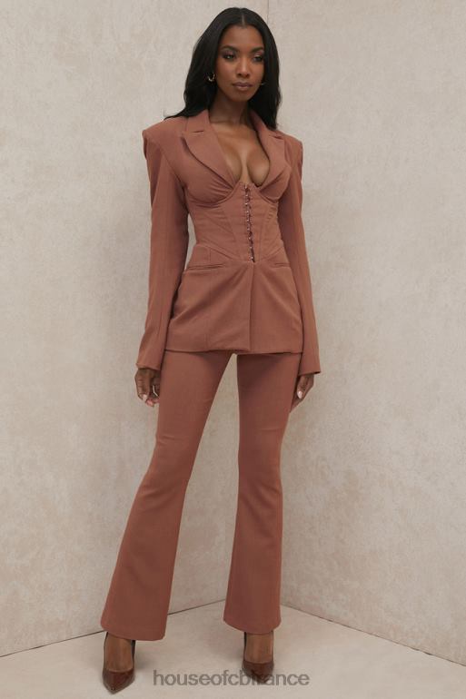 House of CB noelani pantalon évasé ajusté en lin moka N888H974 vêtements