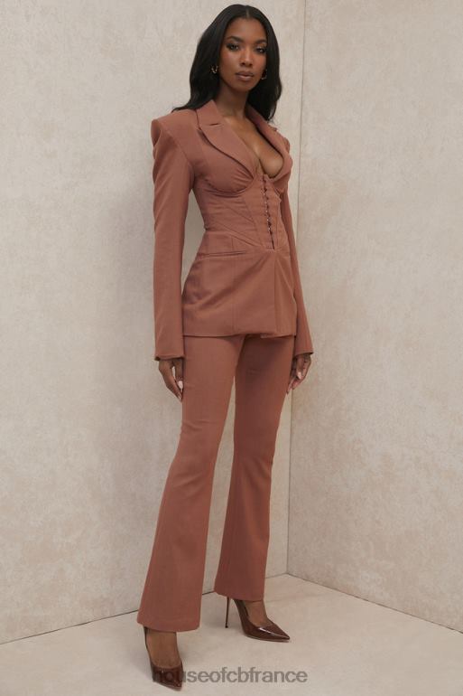 House of CB noelani pantalon évasé ajusté en lin moka N888H974 vêtements