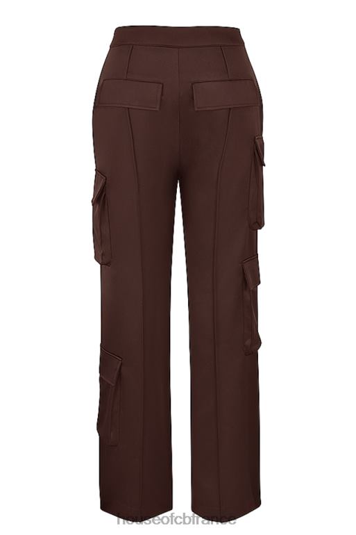 House of CB pantalon cargo en satin chocolat daria N888H939 vêtements