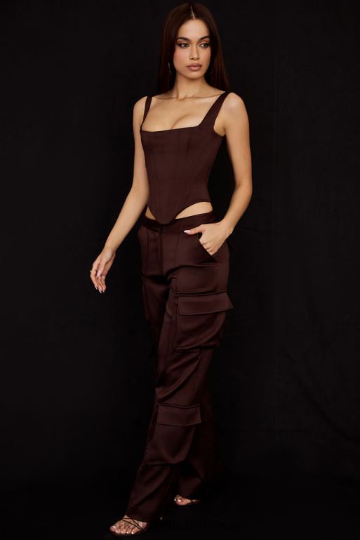 House of CB pantalon cargo en satin chocolat daria N888H939 vêtements