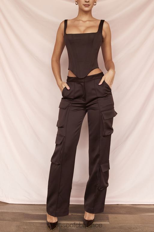 House of CB pantalon cargo en satin chocolat daria N888H939 vêtements