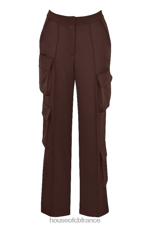House of CB pantalon cargo en satin chocolat daria N888H939 vêtements