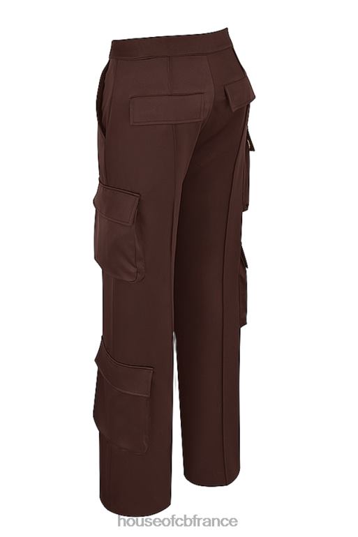 House of CB pantalon cargo en satin chocolat daria N888H939 vêtements