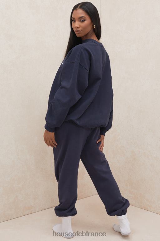 House of CB pantalon de jogging dos en molleton bleu marine ciel N888H1007 vêtements