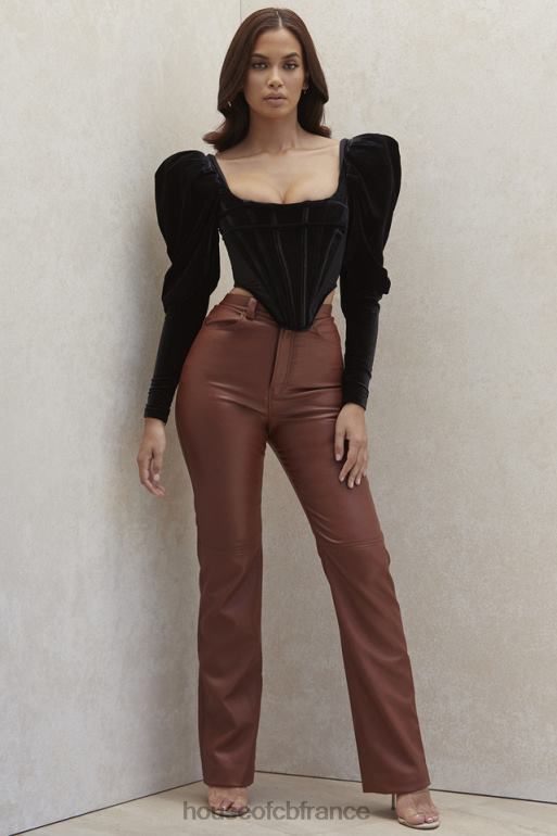 House of CB pantalon en cuir vegan stretch beige inaya N888H1011 vêtements