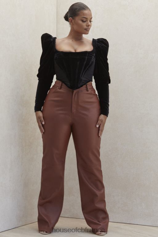House of CB pantalon en cuir vegan stretch beige inaya N888H1011 vêtements