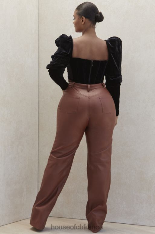 House of CB pantalon en cuir vegan stretch beige inaya N888H1011 vêtements