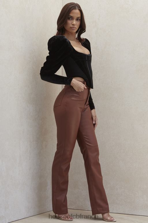 House of CB pantalon en cuir vegan stretch beige inaya N888H1011 vêtements
