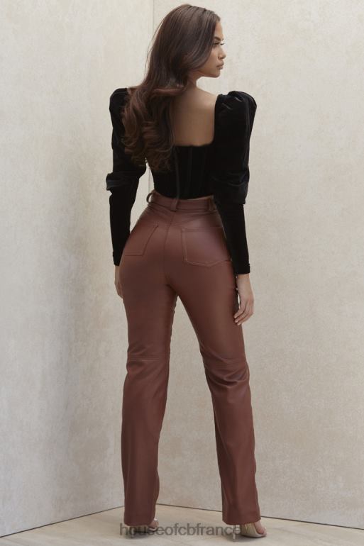 House of CB pantalon en cuir vegan stretch beige inaya N888H1011 vêtements
