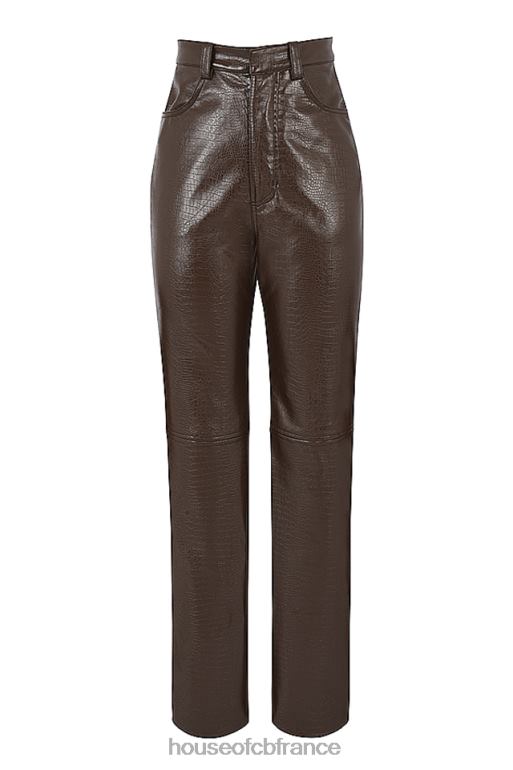 House of CB pantalon en cuir vegan stretch croco chocolat inaya N888H954 vêtements