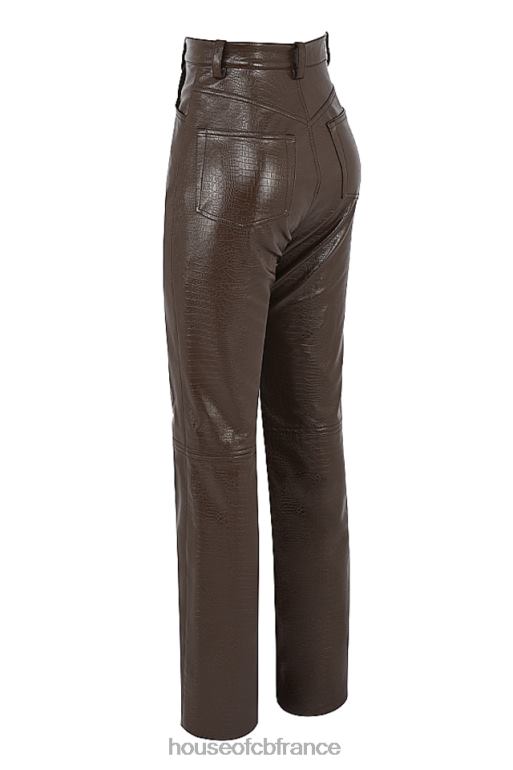 House of CB pantalon en cuir vegan stretch croco chocolat inaya N888H954 vêtements
