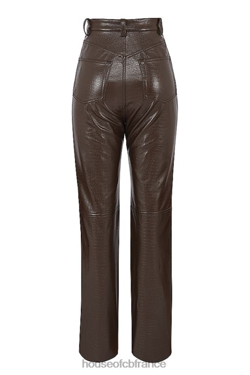 House of CB pantalon en cuir vegan stretch croco chocolat inaya N888H954 vêtements