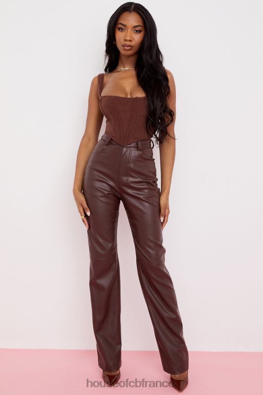 House of CB pantalon en cuir vegan stretch marron foncé inaya N888H979 vêtements