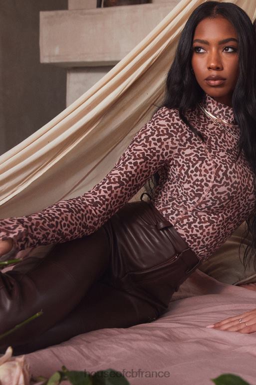 House of CB pantalon en cuir vegan stretch marron foncé inaya N888H979 vêtements